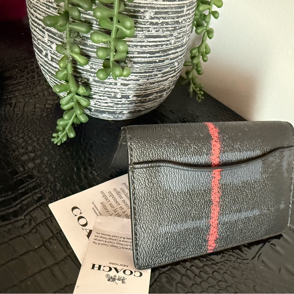 Coach Black and Gray Card Holder with Red Accents
